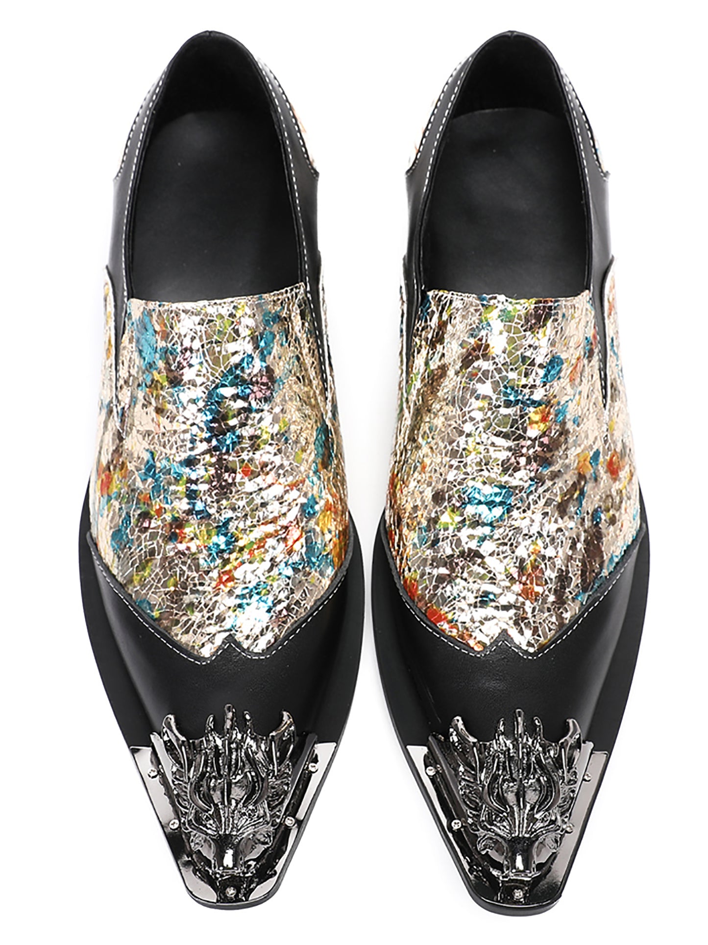 Mens Metal-Tip Toe Black Gemstone Western Loafers