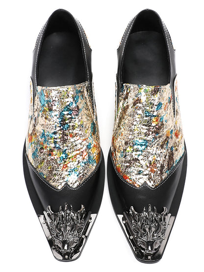 Mens Metal-Tip Toe Black Gemstone Western Loafers
