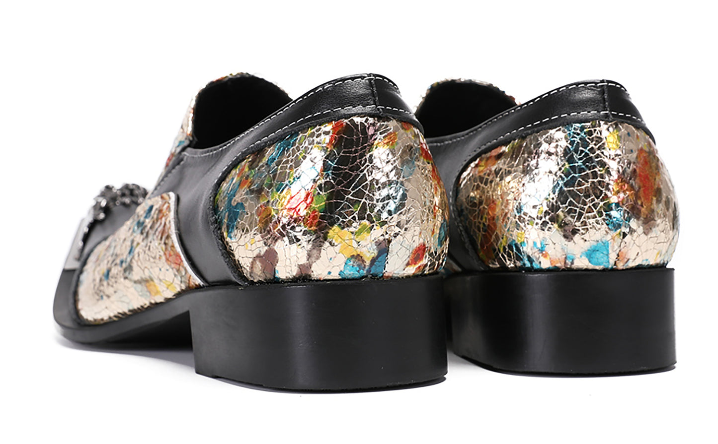 Mens Metal-Tip Toe Black Gemstone Western Loafers