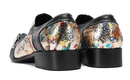 Mens Metal-Tip Toe Black Gemstone Western Loafers