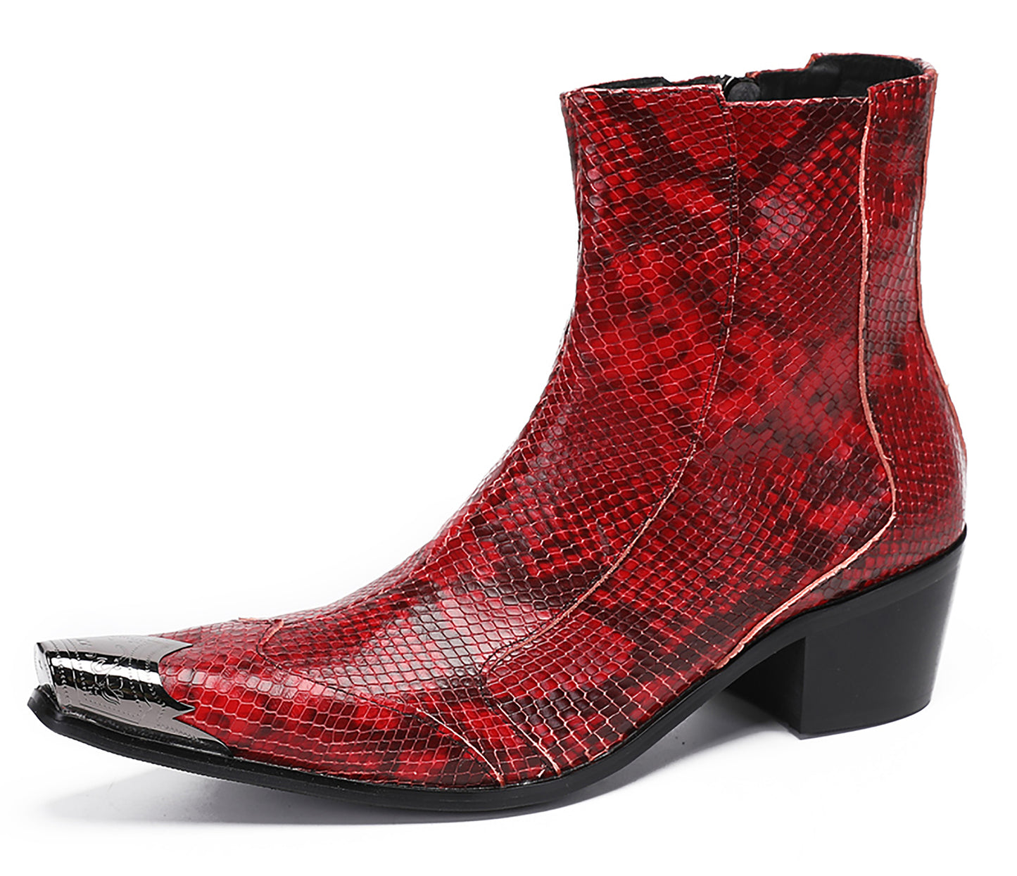 Mens Metal Pointed Toe Heel Zipper Pull Cowboy Western Boots