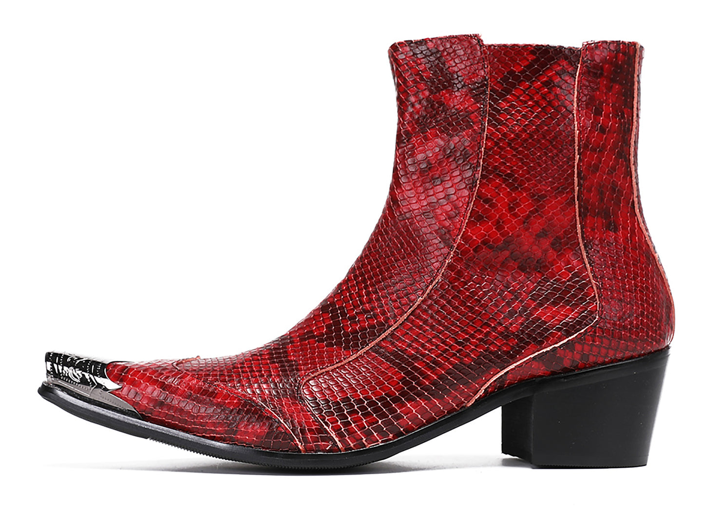 Mens Metal Pointed Toe Heel Zipper Pull Cowboy Western Boots