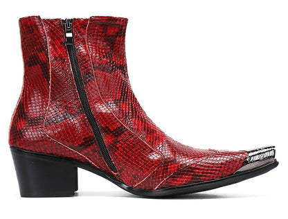 Mens Metal Pointed Toe Heel Zipper Pull Cowboy Western Boots