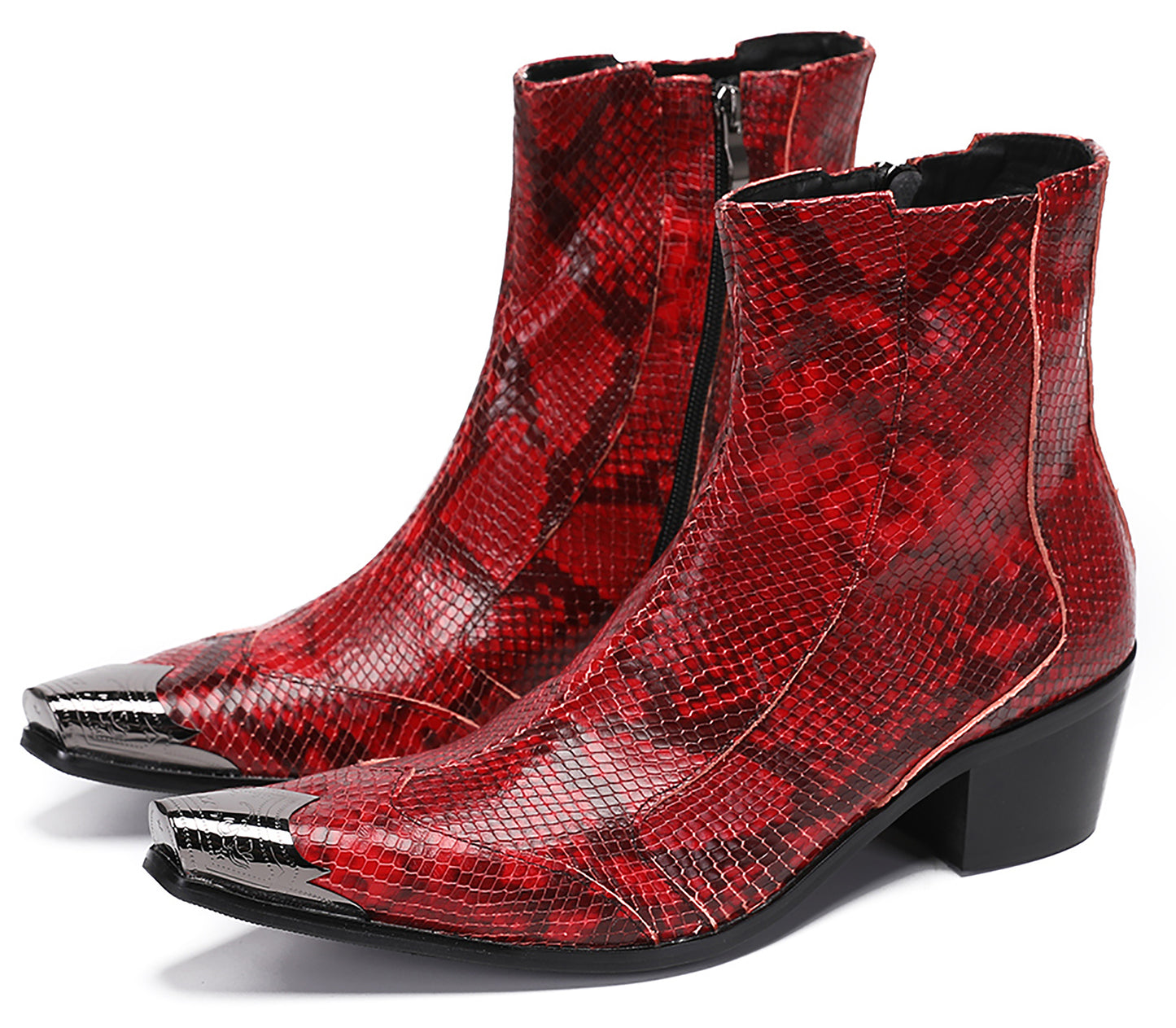 Mens Metal Pointed Toe Heel Zipper Pull Cowboy Western Boots