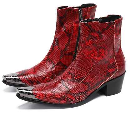 Mens Metal Pointed Toe Heel Zipper Pull Cowboy Western Boots