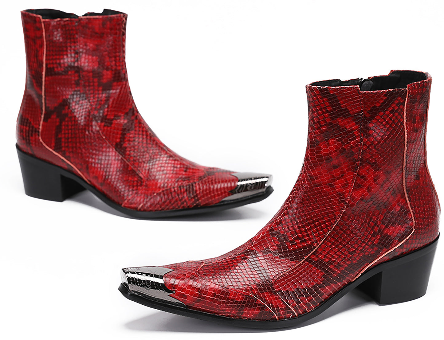 Mens Metal Pointed Toe Heel Zipper Pull Cowboy Western Boots