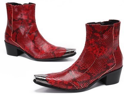 Mens Metal Pointed Toe Heel Zipper Pull Cowboy Western Boots