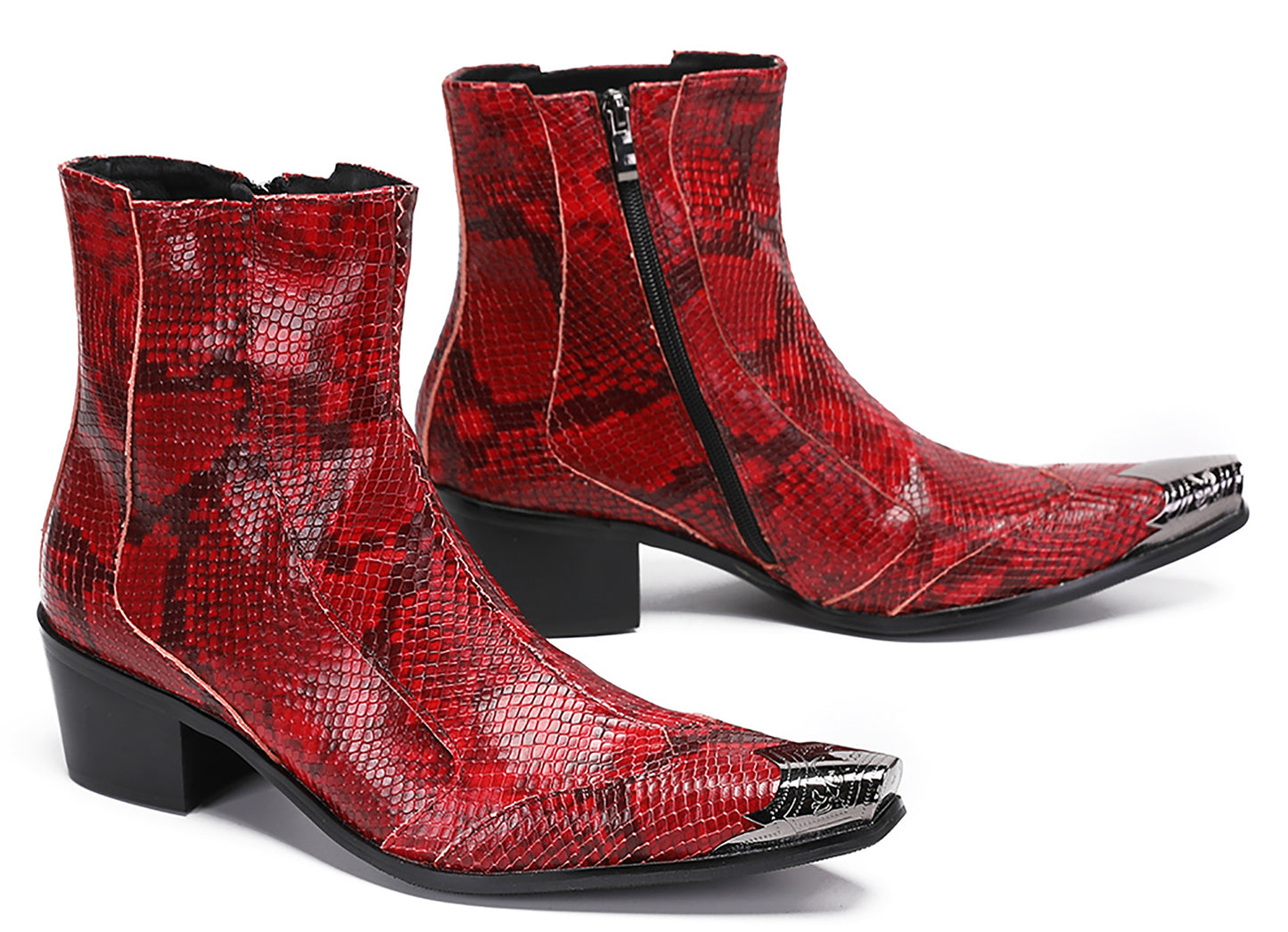 Mens Metal Pointed Toe Heel Zipper Pull Cowboy Western Boots