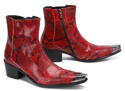 Mens Metal Pointed Toe Heel Zipper Pull Cowboy Western Boots