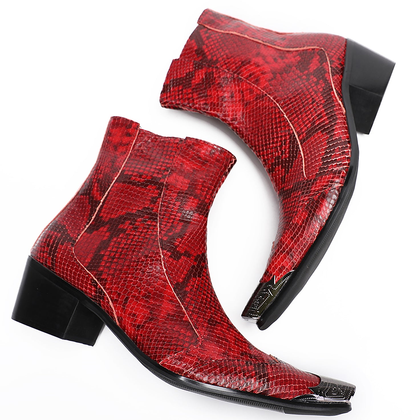 Mens Metal Pointed Toe Heel Zipper Pull Cowboy Western Boots