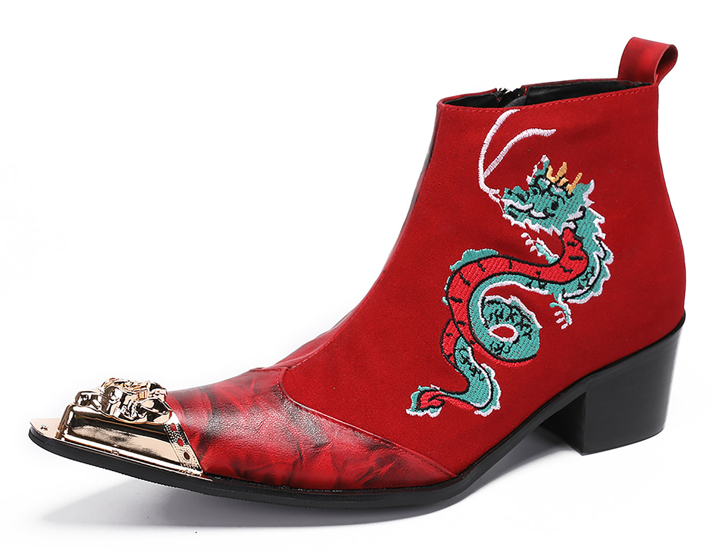 Mens Embroideries Dragon Graffiti Painting Western Boots