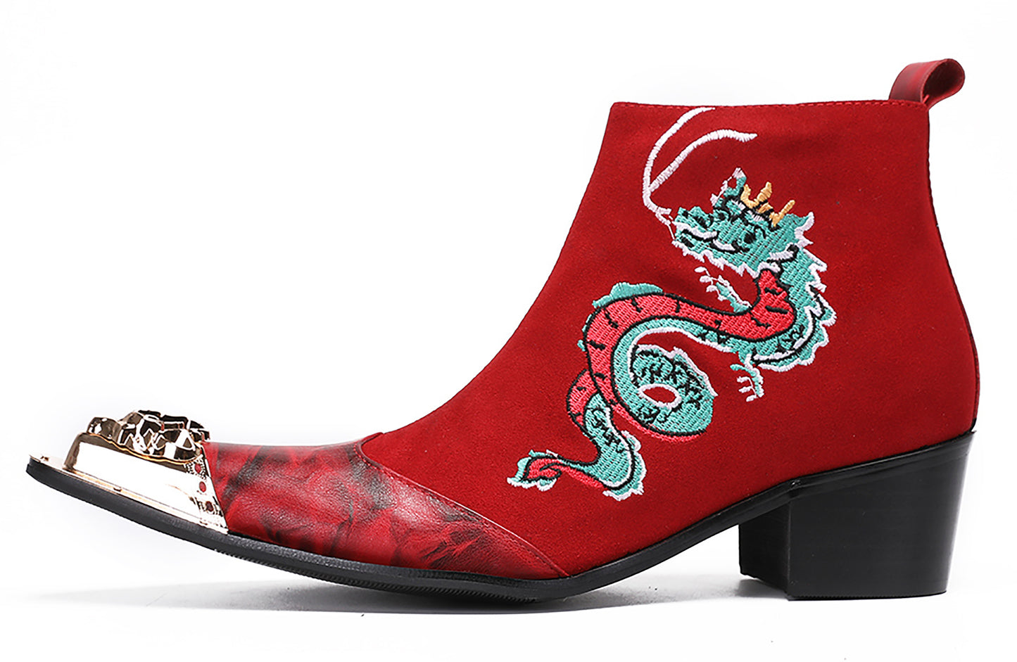 Mens Embroideries Dragon Graffiti Painting Western Boots