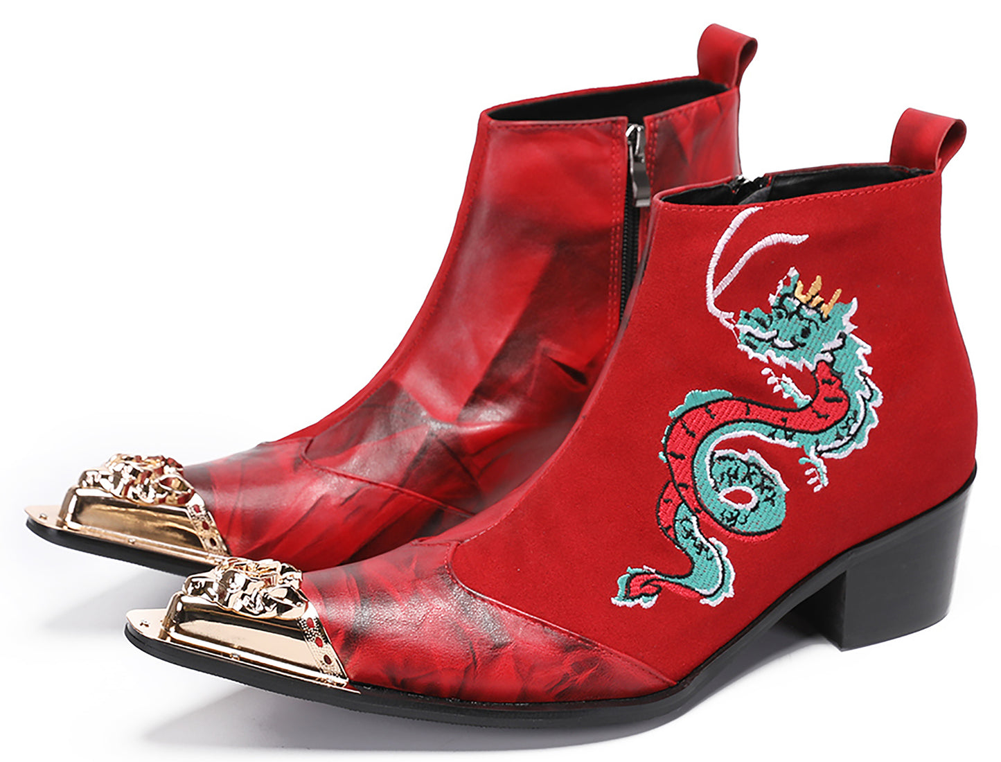 Mens Embroideries Dragon Graffiti Painting Western Boots