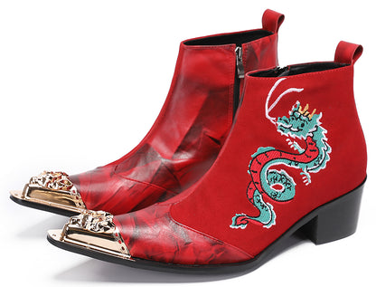 Mens Embroideries Dragon Graffiti Painting Western Boots