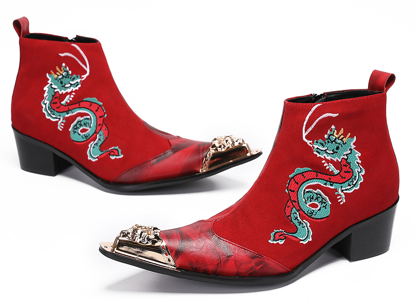 Mens Embroideries Dragon Graffiti Painting Western Boots