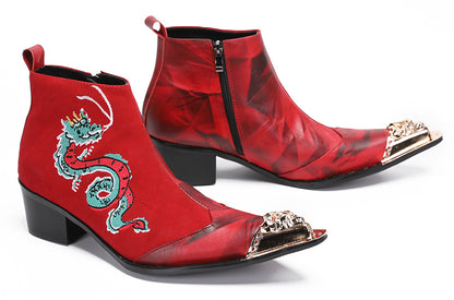 Mens Embroideries Dragon Graffiti Painting Western Boots