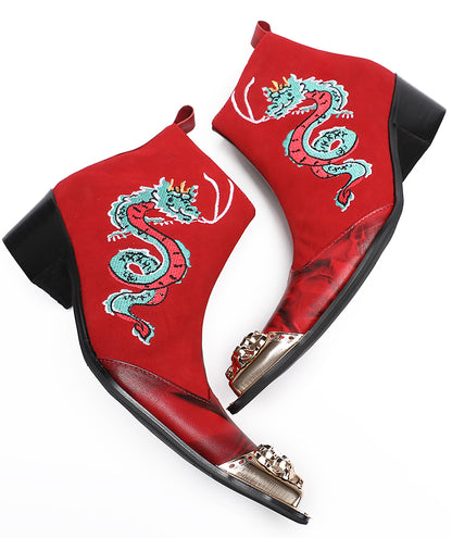 Mens Embroideries Dragon Graffiti Painting Western Boots