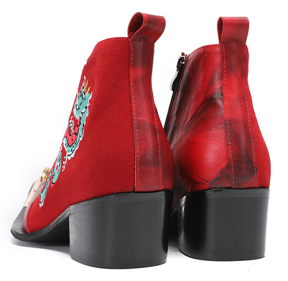 Mens Embroideries Dragon Graffiti Painting Western Boots