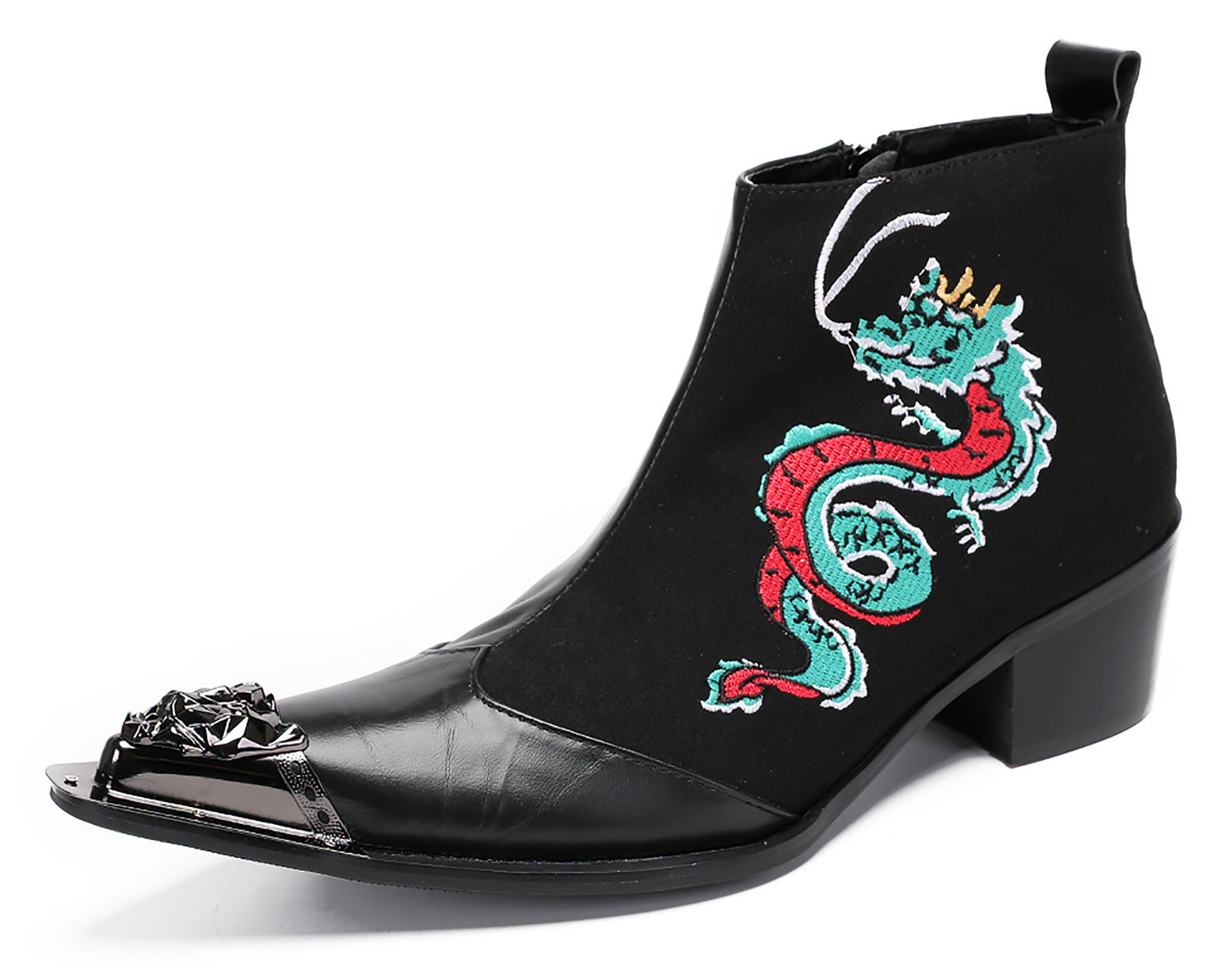 Mens Embroideries Dragon Graffiti Painting Western Boots