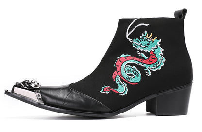 Mens Embroideries Dragon Graffiti Painting Western Boots