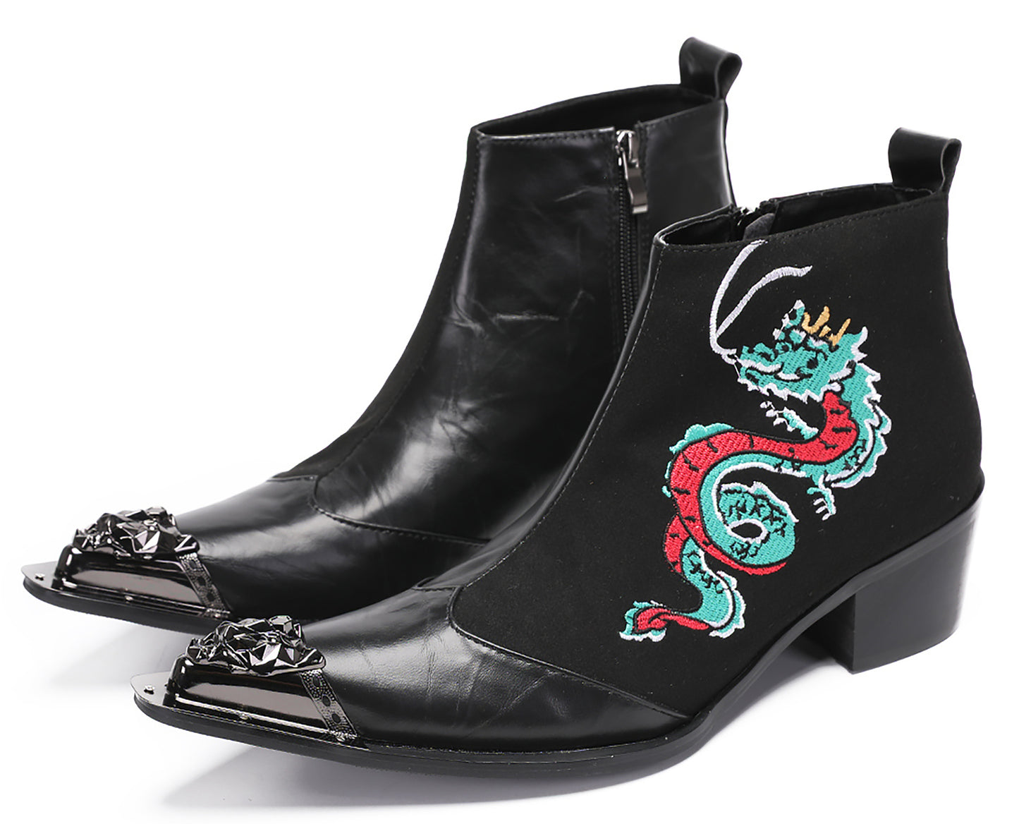 Mens Embroideries Dragon Graffiti Painting Western Boots