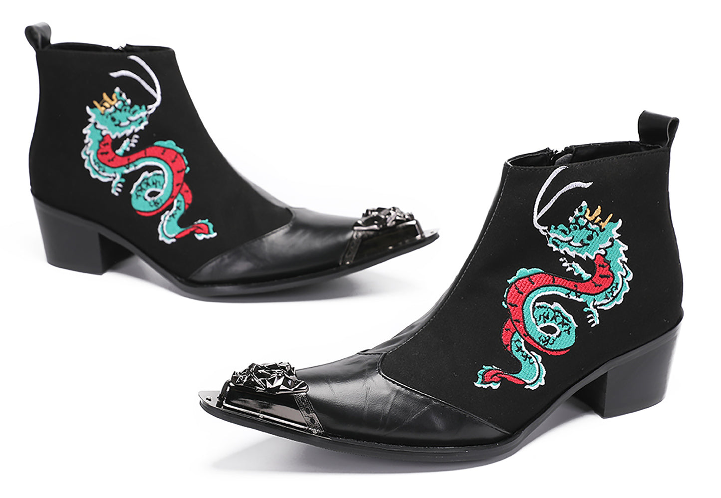 Mens Embroideries Dragon Graffiti Painting Western Boots