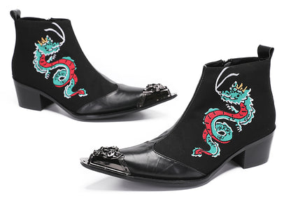 Mens Embroideries Dragon Graffiti Painting Western Boots
