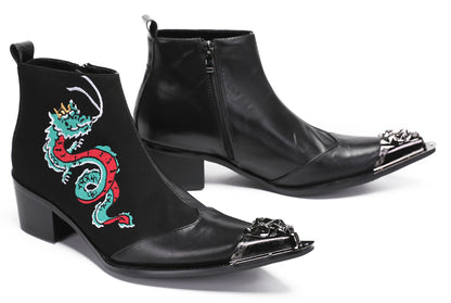 Mens Embroideries Dragon Graffiti Painting Western Boots