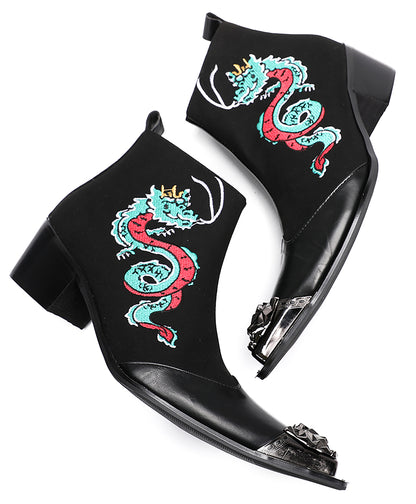 Mens Embroideries Dragon Graffiti Painting Western Boots