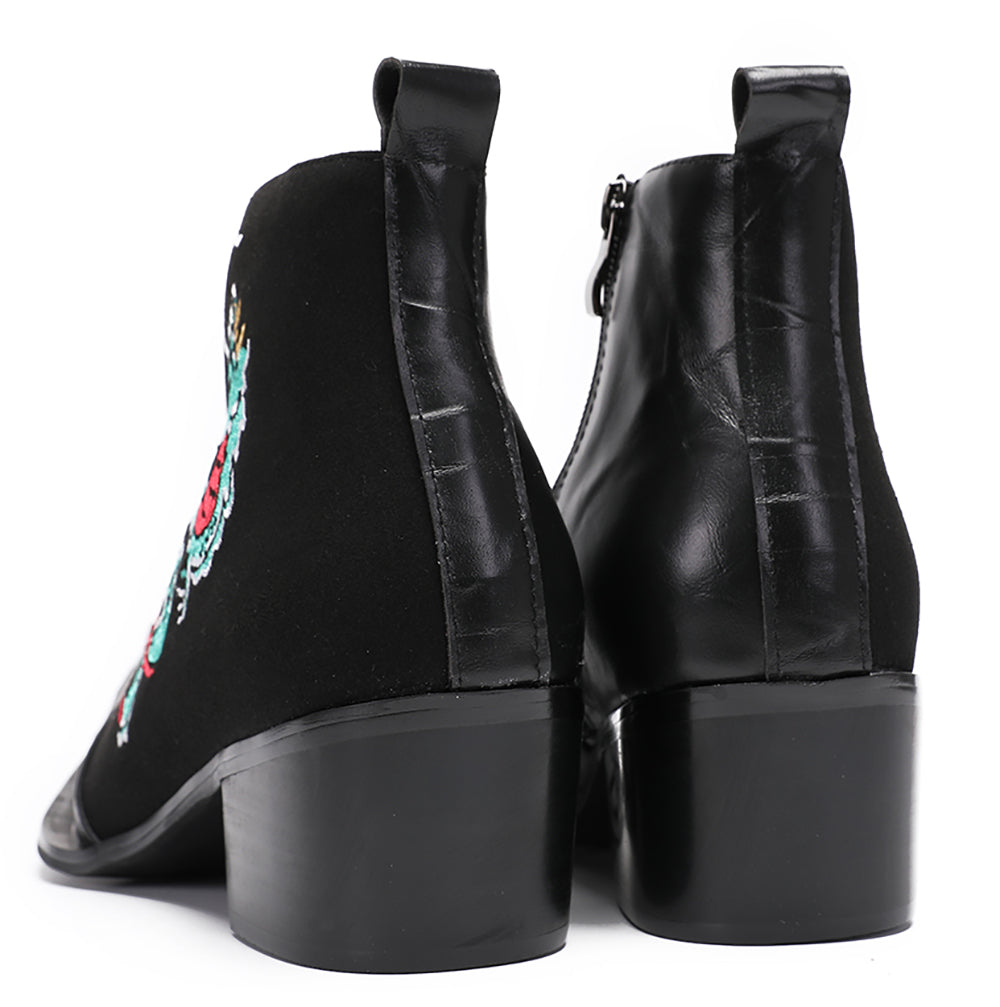 Mens Embroideries Dragon Graffiti Painting Western Boots