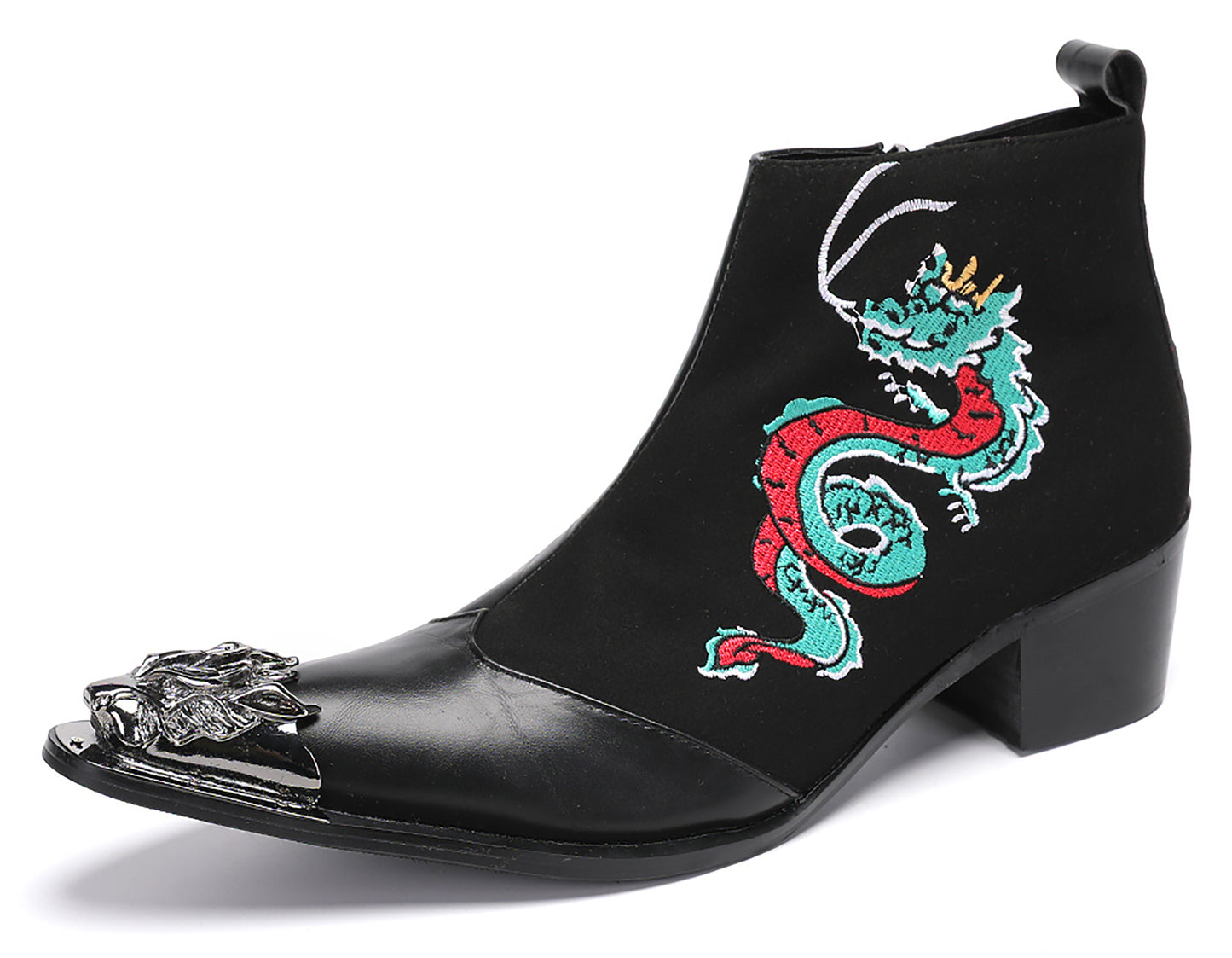 Mens Embroideries Dragon Graffiti Painting Western Boots