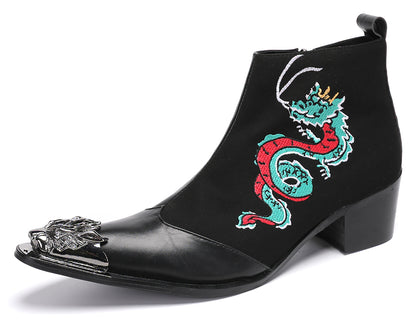 Mens Embroideries Dragon Graffiti Painting Western Boots