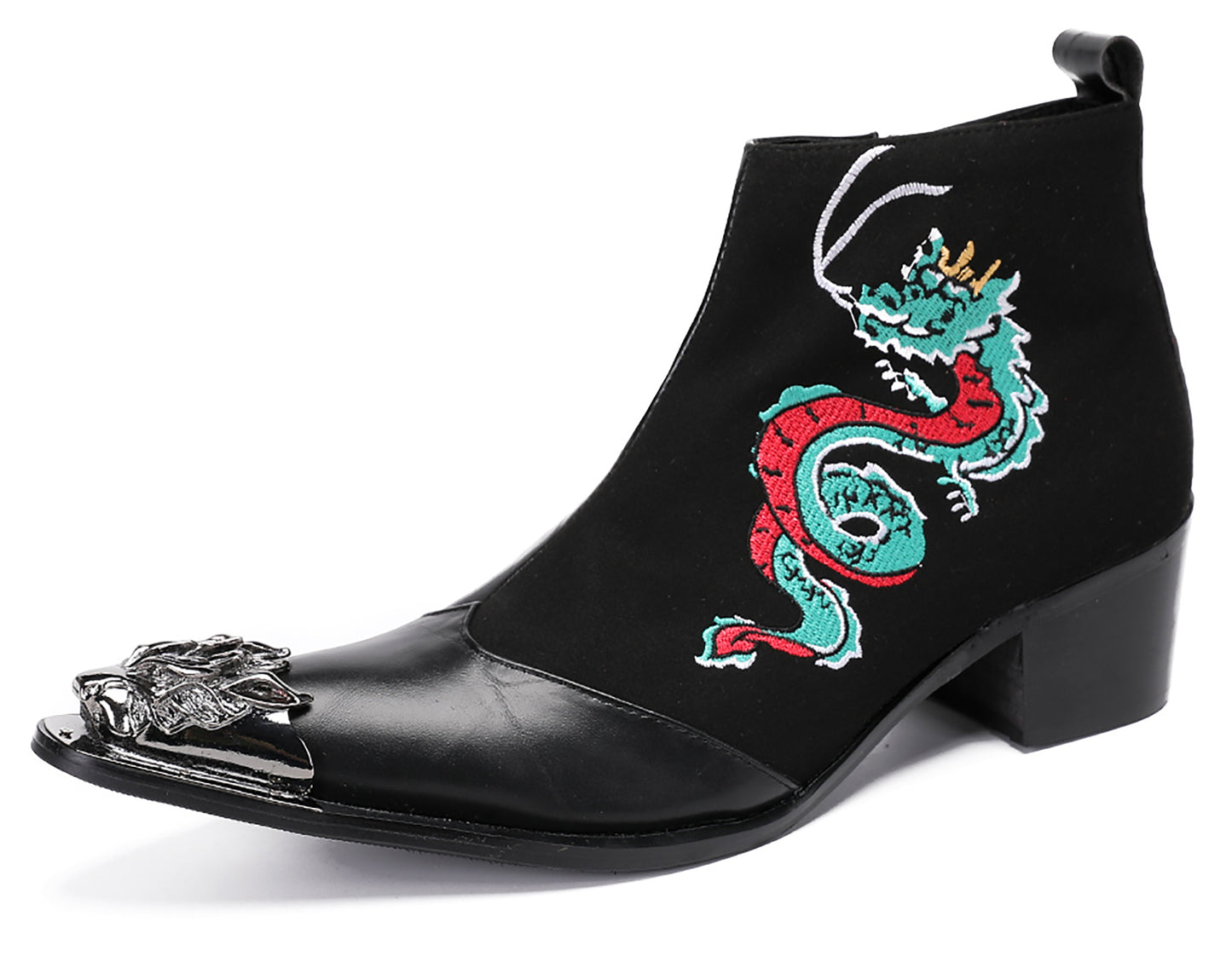 Mens Embroideries Dragon Graffiti Painting Western Boots