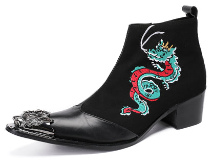 Mens Embroideries Dragon Graffiti Painting Western Boots