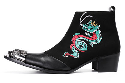 Mens Embroideries Dragon Graffiti Painting Western Boots
