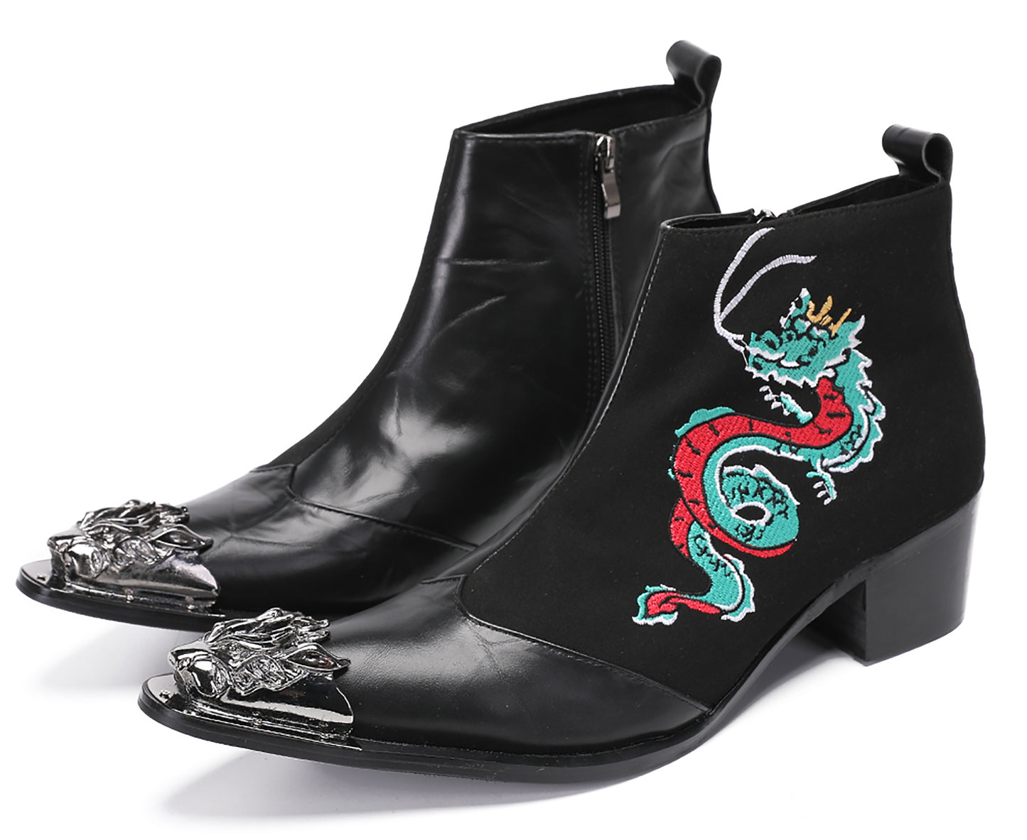 Mens Embroideries Dragon Graffiti Painting Western Boots