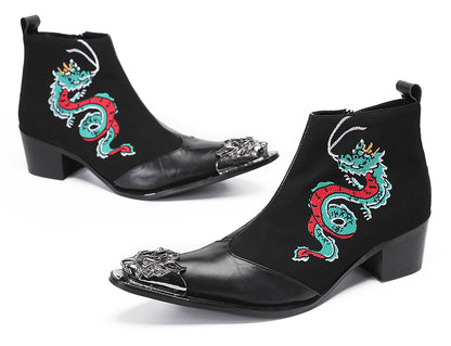 Mens Embroideries Dragon Graffiti Painting Western Boots