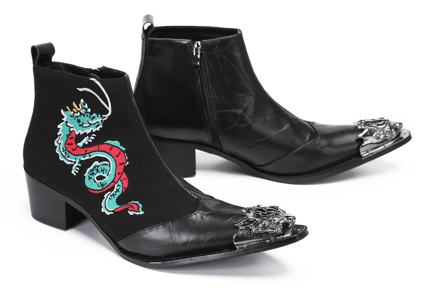 Mens Embroideries Dragon Graffiti Painting Western Boots