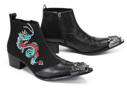 Mens Embroideries Dragon Graffiti Painting Western Boots