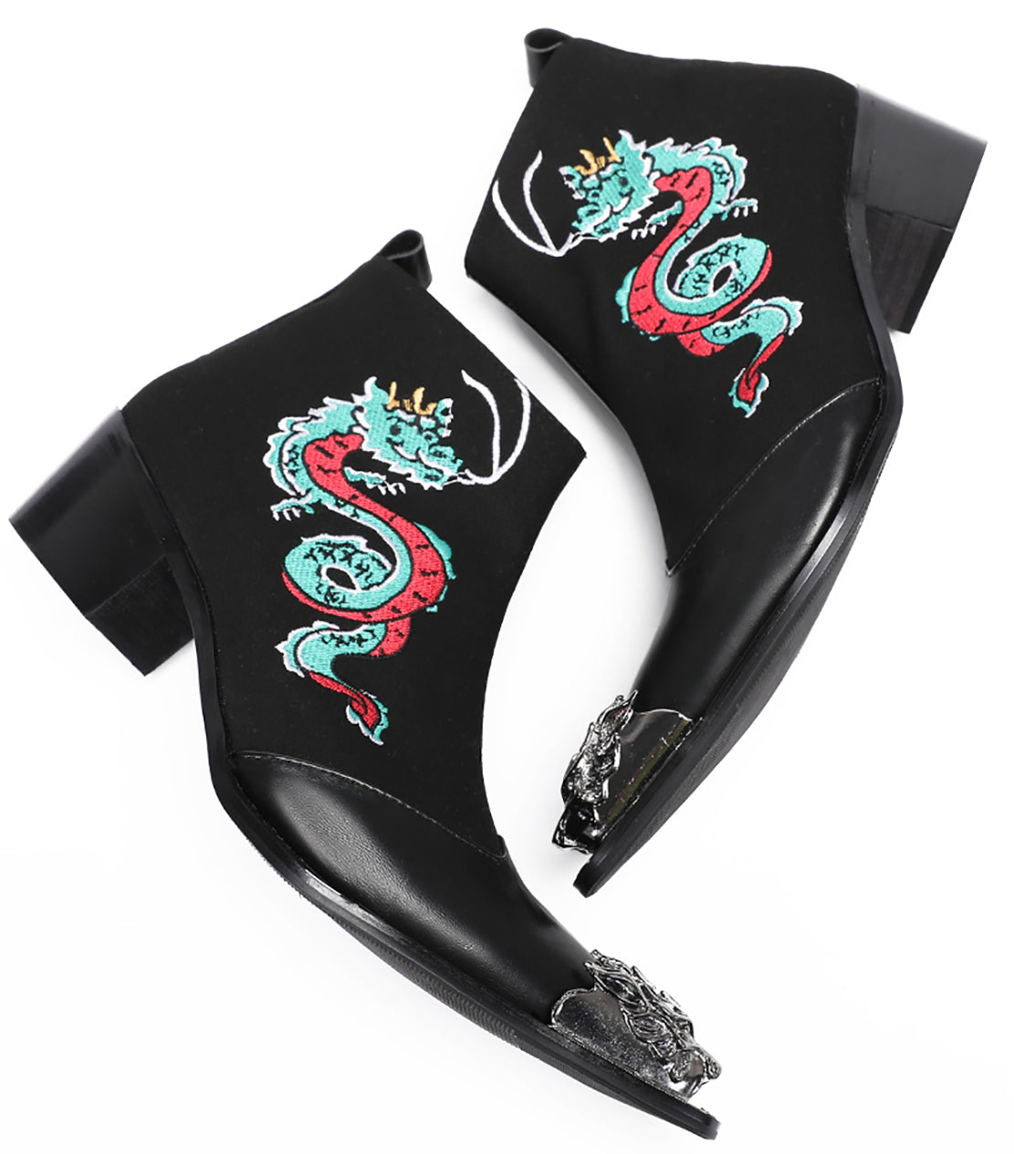 Mens Embroideries Dragon Graffiti Painting Western Boots