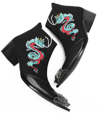Mens Embroideries Dragon Graffiti Painting Western Boots