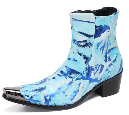 Mens Metal Pointed Toe Heel Zipper Pull Cowboy Western Boots