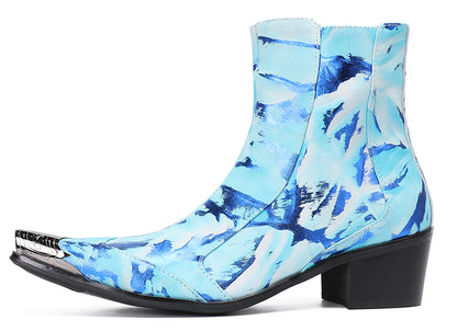 Mens Metal Pointed Toe Heel Zipper Pull Cowboy Western Boots
