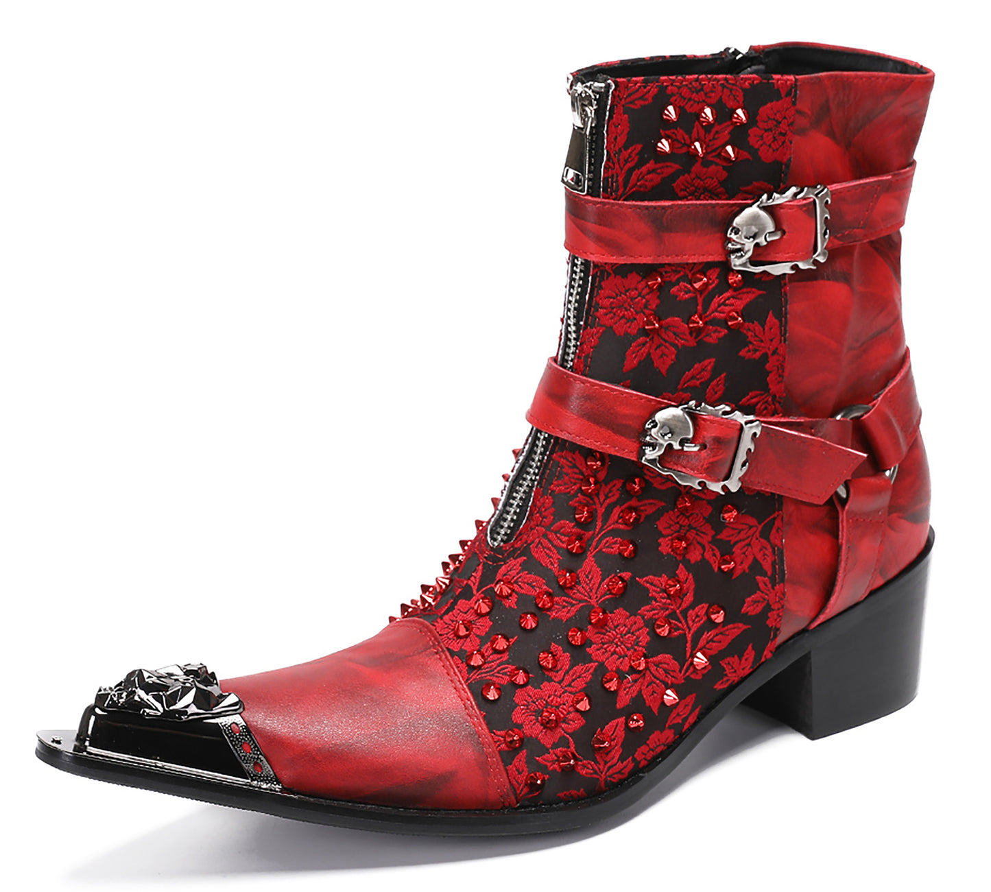 Mens Party Dress Metal-Tip Toe Skeleton Button Cowboy Western Boots