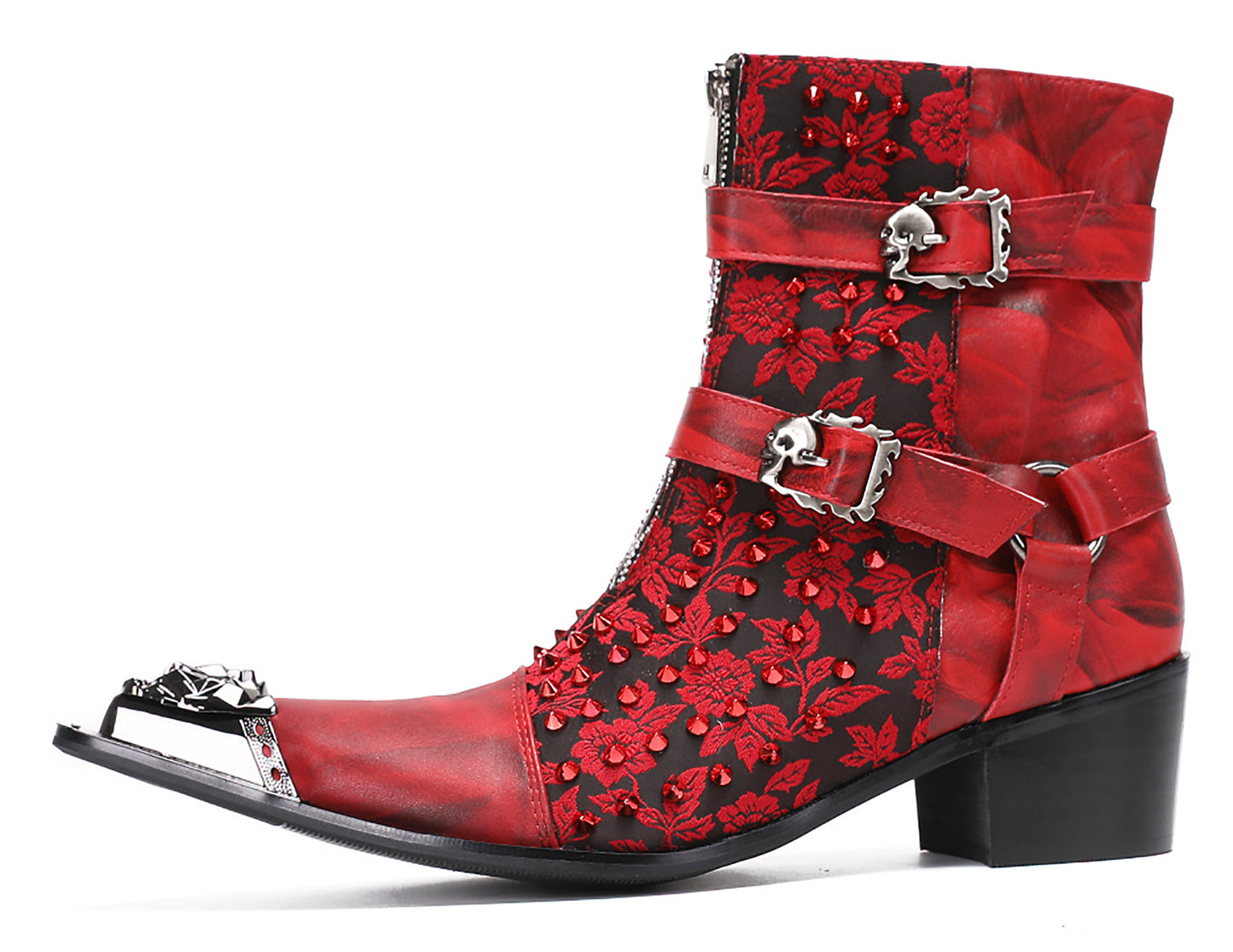 Mens Party Dress Metal-Tip Toe Skeleton Button Cowboy Western Boots