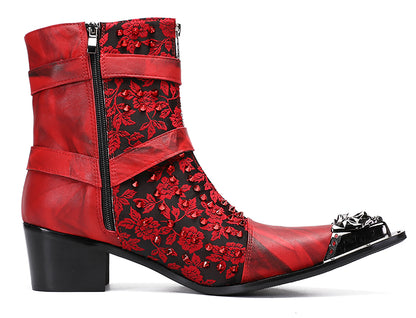 Mens Party Dress Metal-Tip Toe Skeleton Button Cowboy Western Boots