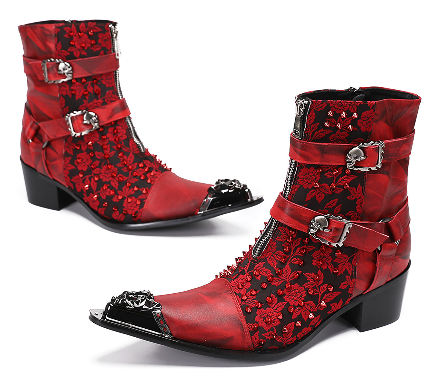 Mens Party Dress Metal-Tip Toe Skeleton Button Cowboy Western Boots