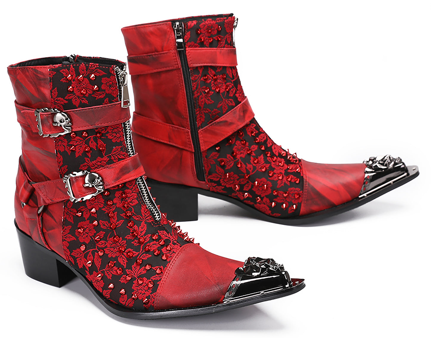 Mens Party Dress Metal-Tip Toe Skeleton Button Cowboy Western Boots
