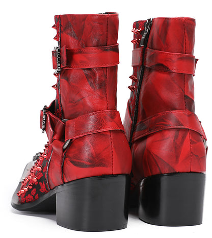 Mens Party Dress Metal-Tip Toe Skeleton Button Cowboy Western Boots