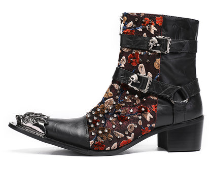 Mens Party Dress Metal-Tip Toe Skeleton Button Cowboy Western Boots